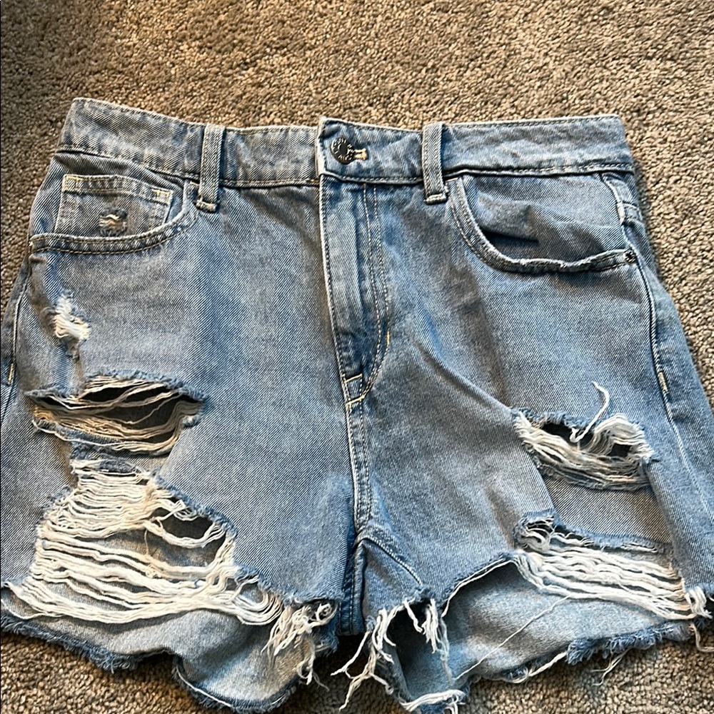 Guess Blue Distressed Jean Shorts with Raw Hem